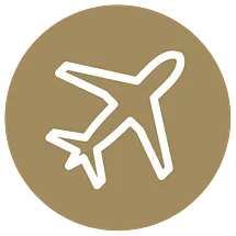 aeroplane in white on a gold circle icon