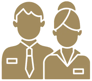 man and woman staff members in gold icon