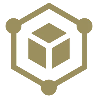 tech cube with connected boarder around graphic in gold